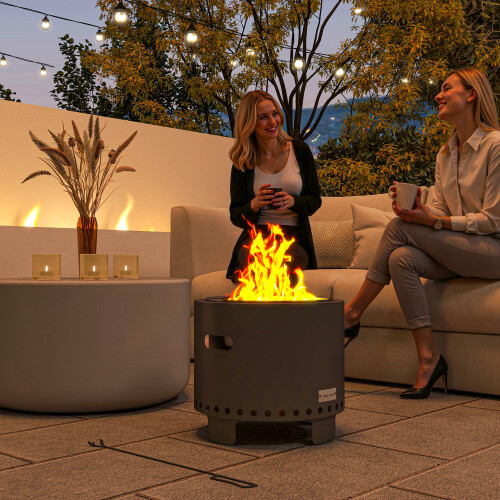 Outsunny Outsunny 45cm Smokeless Wood Burning Firepit Metal Fire Pit, Dark Grey