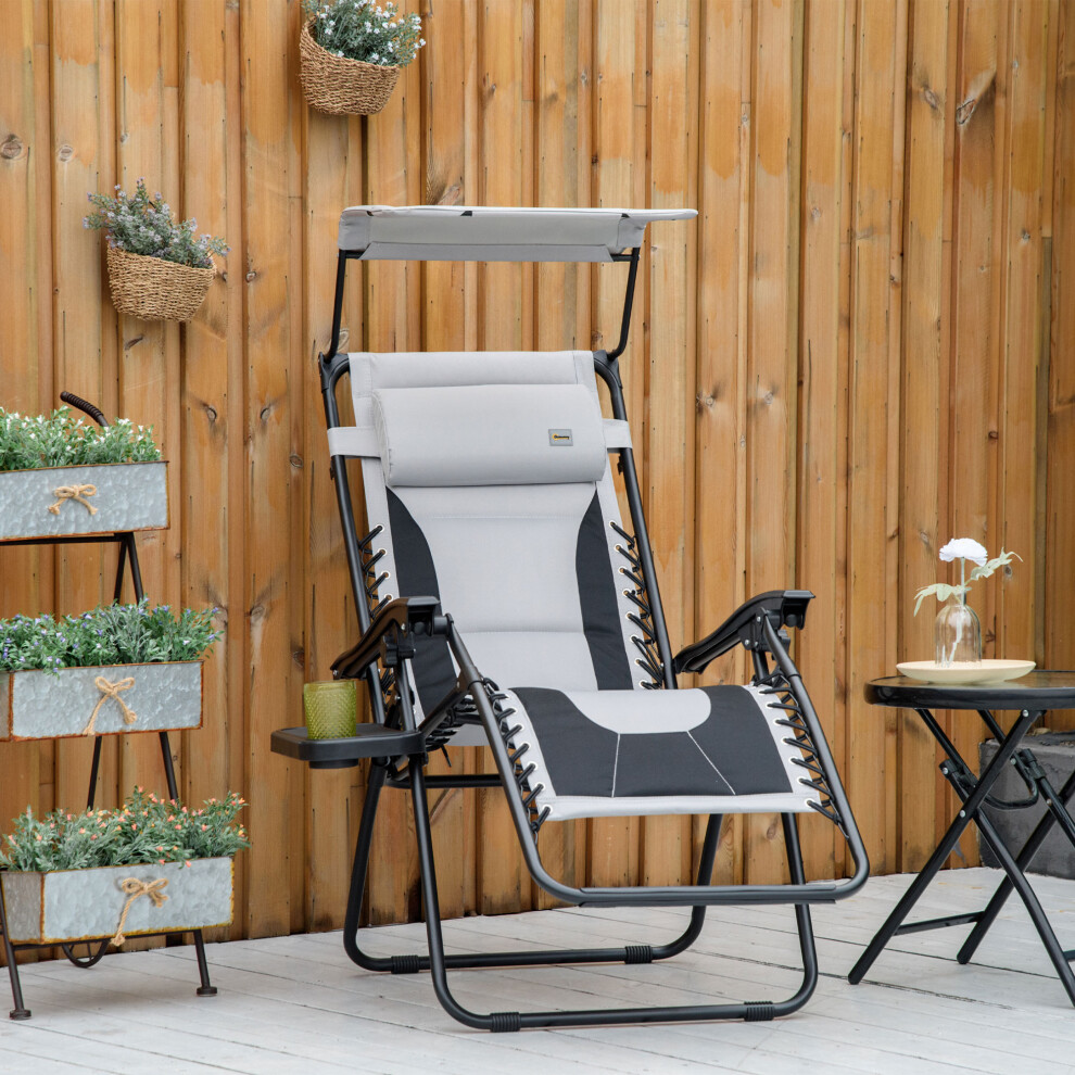 Outsunny Zero Gravity Lounger Chair, Folding Camping Reclining Chair, Grey