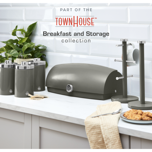Swan Swan TownHouse Bread Bin, Towel Pole, Mug Tree Canister Set (Graphite)
