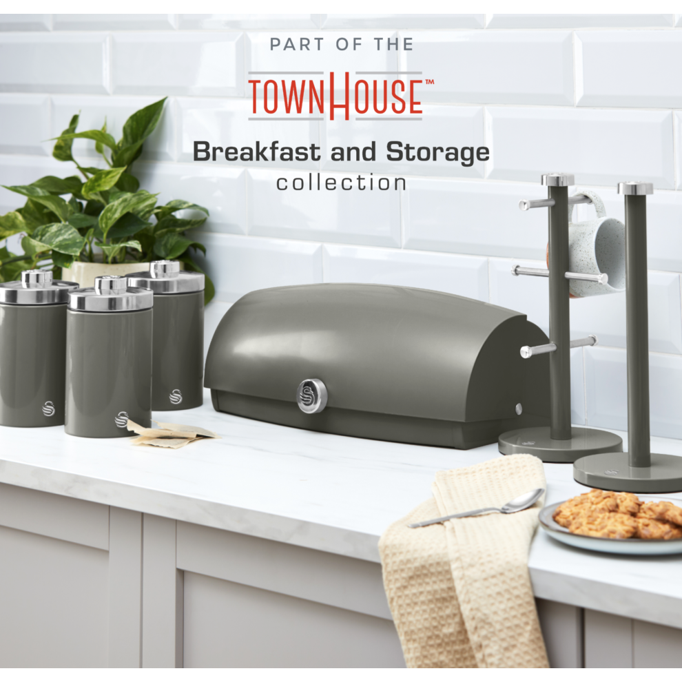 Swan TownHouse Bread Bin, Towel Pole, Mug Tree Canister Set (Graphite)