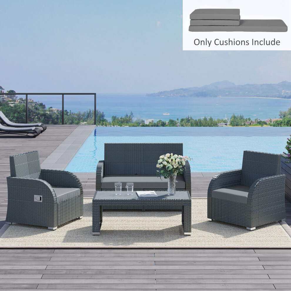 Outsunny 3PCs Rattan Garden Seat Cushions Pads for Patio Furniture Dark Grey