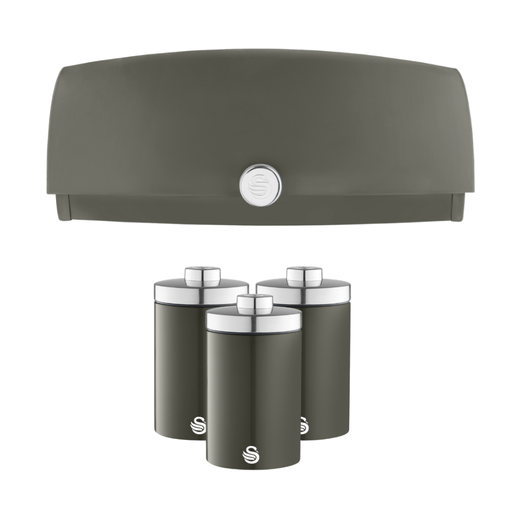 Swan Townhouse Bread Bin & Canisters Kitchen Set (Graphite)
