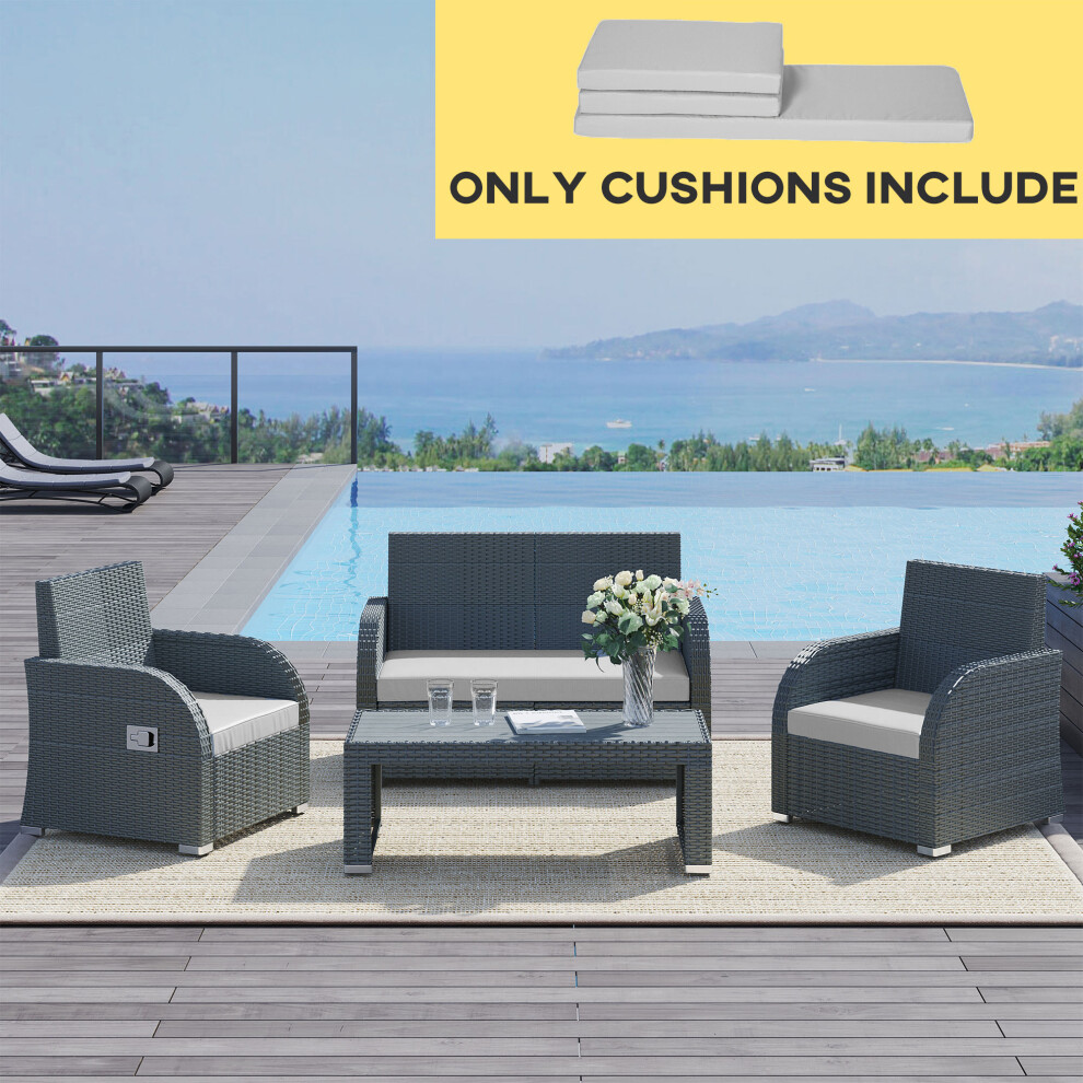 Outsunny 3PCs Rattan Garden Seat Cushions Pads for Patio Furniture, Grey