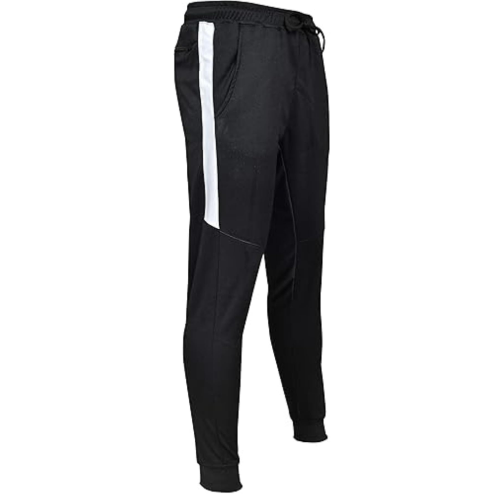 (Black with White Stripe, XL) Men Gym Slim Fit Trousers- Tracksuit Bottoms