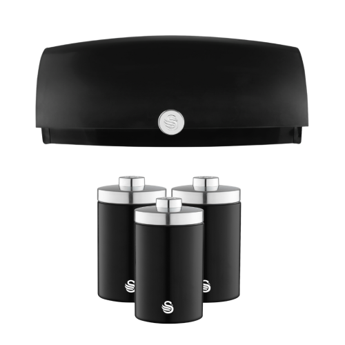 Swan Swan TownHouse Bread Bin & Canisters Kitchen Set (Black)