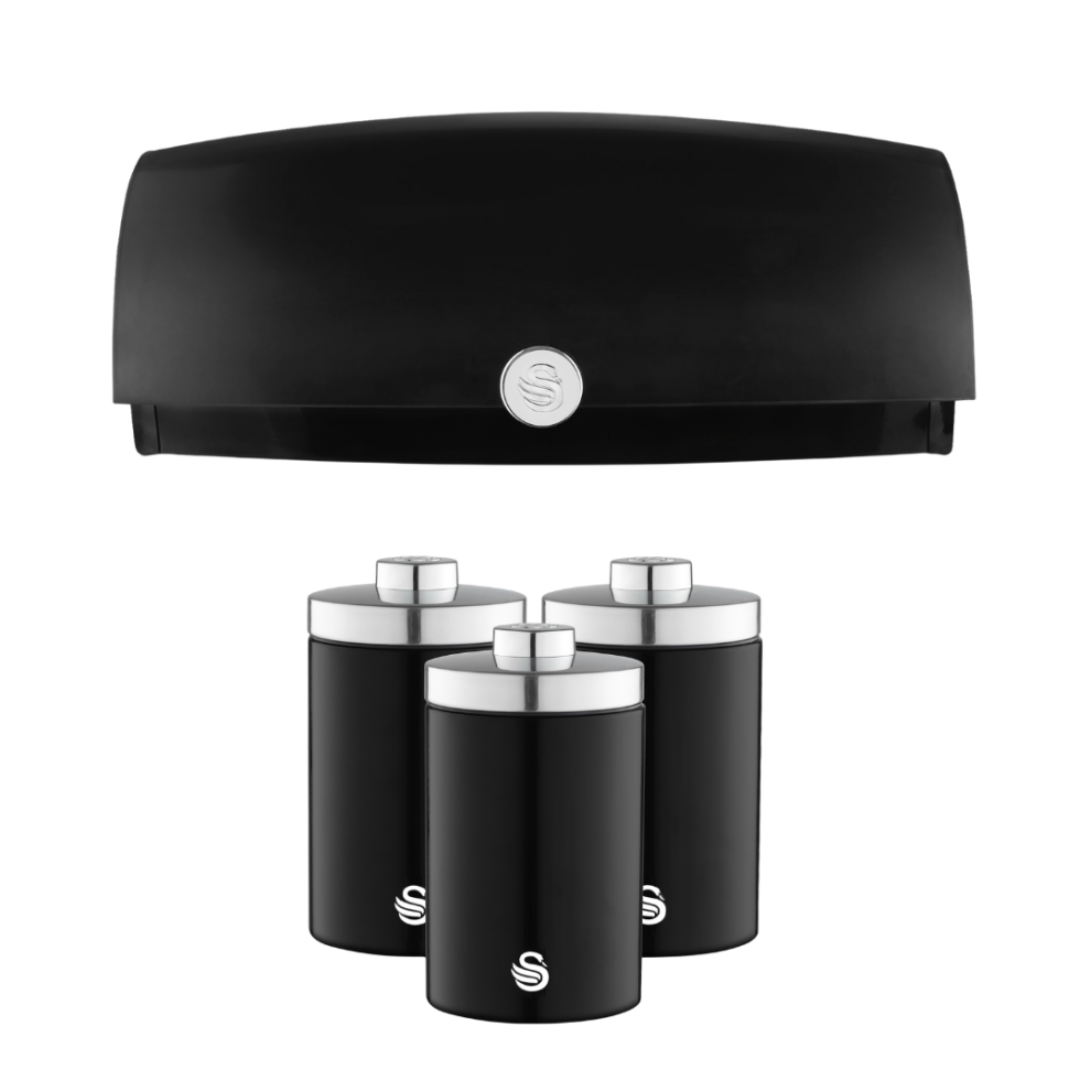 Swan Townhouse Bread Bin & Canisters Kitchen Set (Black) Black