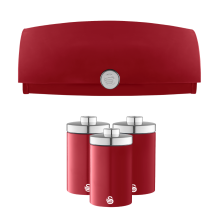 Swan TownHouse Bread Bin & Canisters Kitchen Set (Red)