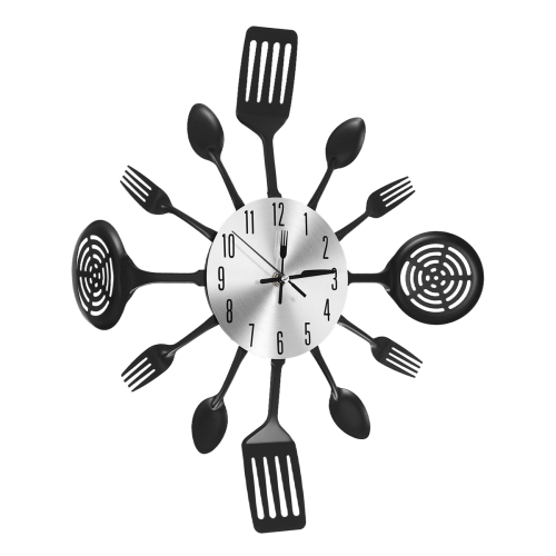 16 Inch Large Kitchen Wall Clocks with Spoons and Forks(Black) 1