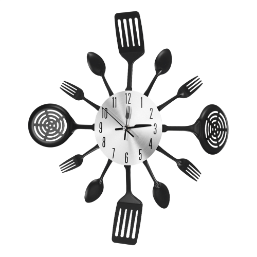 16 Inch Large Kitchen Wall Clocks with Spoons and Forks(Black) 2
