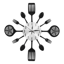 16 Inch Large Kitchen Wall Clocks with Spoons and Forks(Black)