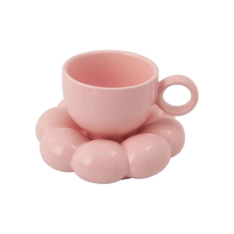 Flower Coffee Cup & Saucer Set Ceramic Coffee Cup 6.7Oz Pink