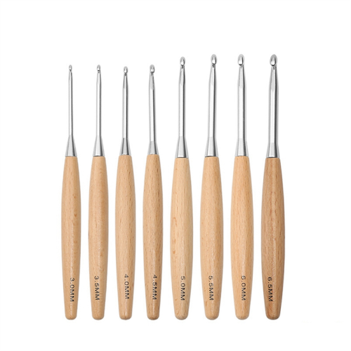 8Pcs Wood Crochet Hooks, Ergonomic Handle Crochet Hooks Set