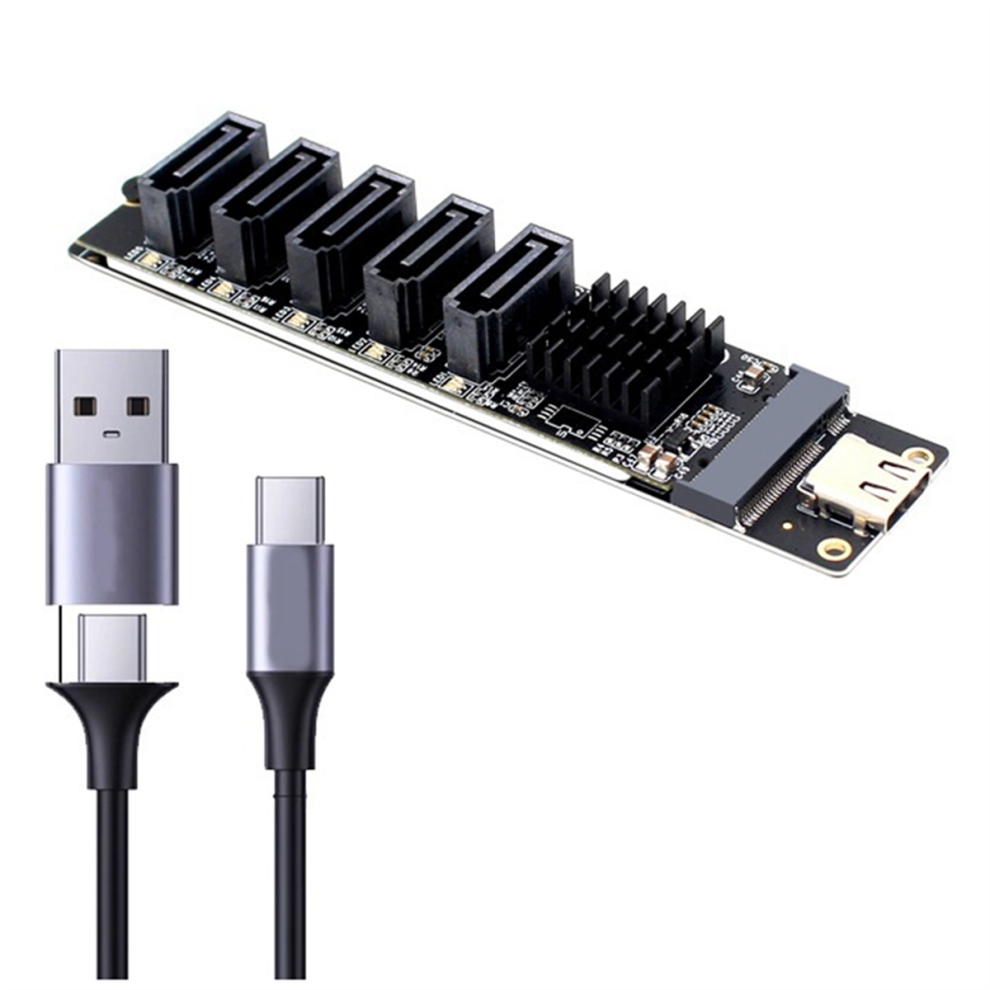 TYPE-C to 5Port SATA3.0 Adapter Card Riser card PC Computer Expansion-image-OPC-PFY9H5B-NEW