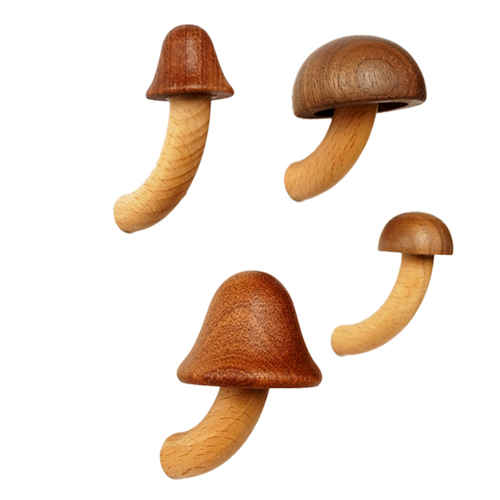 4 Piezas De ImáN De Madera Para Refrigerador Con Forma De Hongo, ImáN De Madera Maciza 3D, Manualidades-image