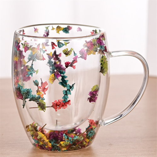 2PCS Fillings Dry Flowers Double Wall Glass Cup With Handle 1