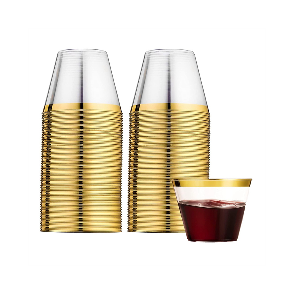 Gobelets en plastique à bord doré, gobelets en plastique, gobelets à boissons réutilisables