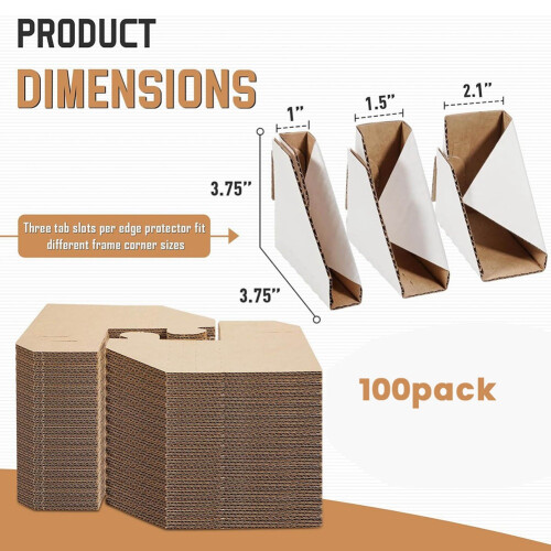 Γωνιακά προστατευτικά από χαρτόνι 100 Pack, προσαρμοσμένα σε πλαίσια 1In, 1,5In και 2,1In 1