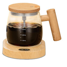 Electric Self Stirring Mug with Heating Base & Lid - Glass Mixing Cup
