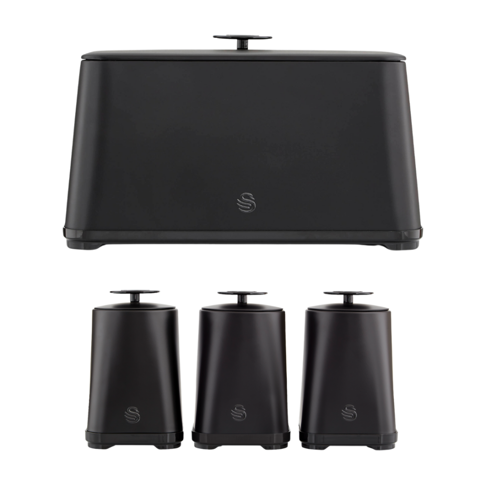 Swan Stealth Bread Bin & Canisters Kitchen Set (Black) Black