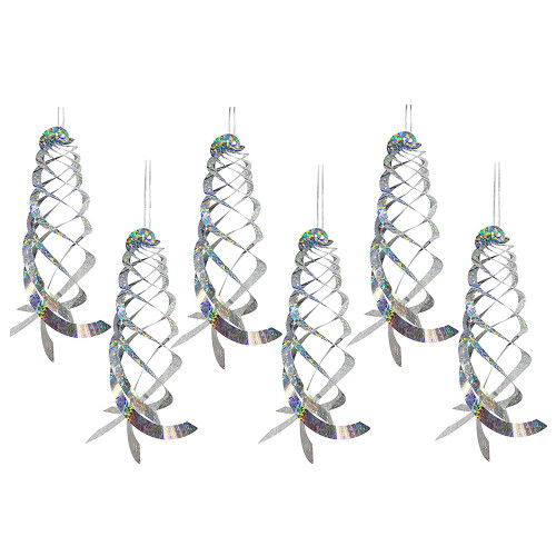 6 Pack Bird Repellent Spiral Reflectors Silver Mylar Spinner