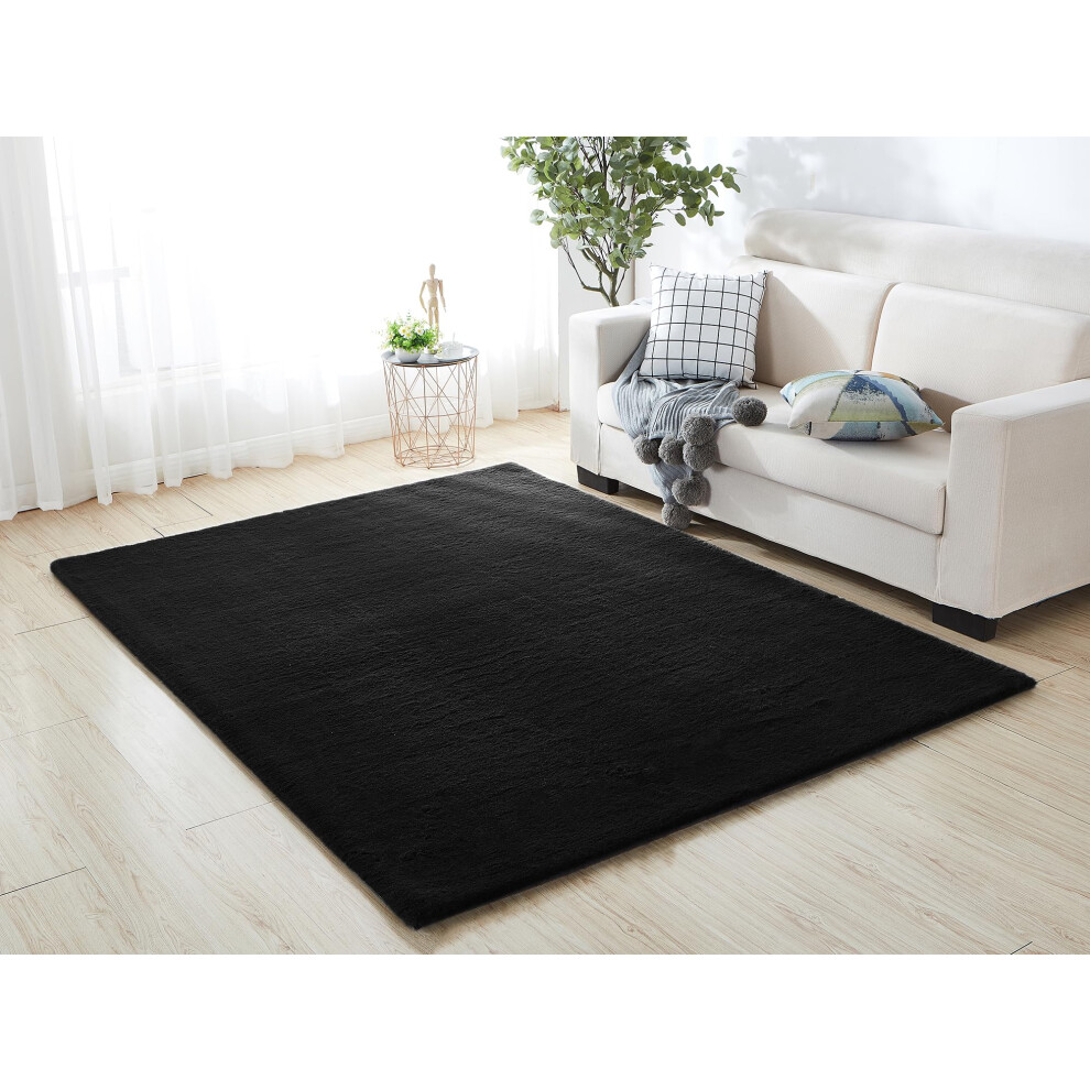 A.unique Home (Black, 60Cm X 110Cm) Luxurious Faux Fur Rabbit Rug 1200 Gsm 3Cm Pile
