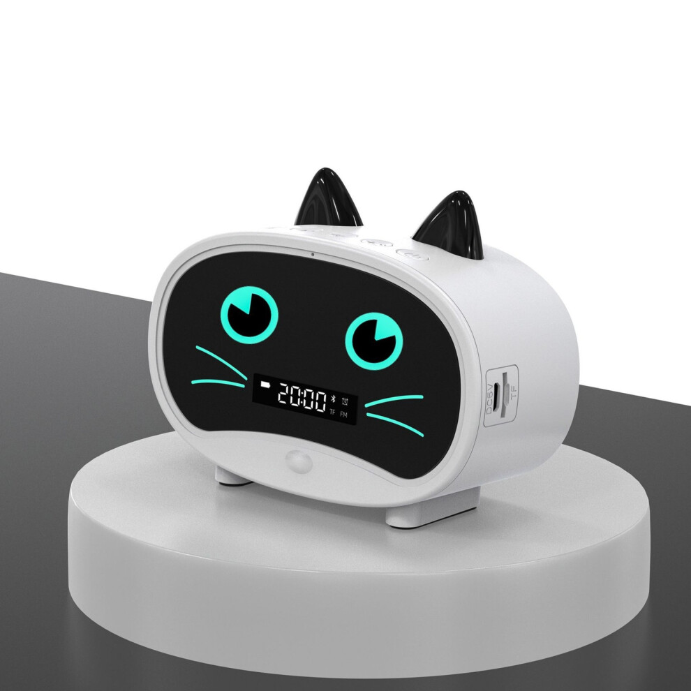 Cartoon Cat Alarm Clock Dual Alarm Clock Bluetooth Speaker Hands-Free Calling White Venisymlis