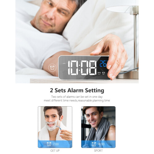 1 Piece (Silver) Digital Alarm Clock, LED Alarm Clock With Snooze Function, Charging B Port 1