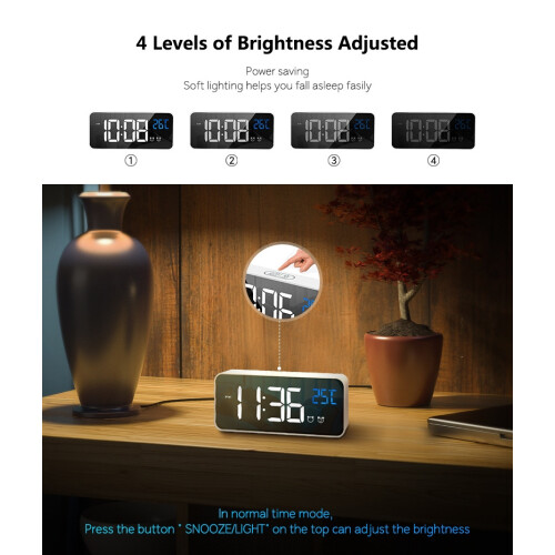 1 Piece (Silver) Digital Alarm Clock, LED Alarm Clock With Snooze Function, Charging B Port 2