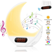 Wecklicht, morgendliche Wecklichtfarbe, analoge Sonnenaufgangs-/Sonnenuntergangs-Nachttischlampe mit FM-Radio, 7 variable Naturgeräusche und Farben