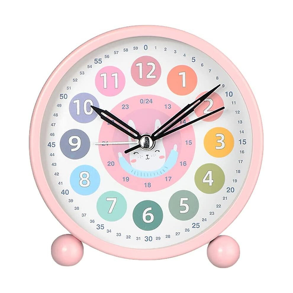 Kids Learning Alarm Clock For Boys/Girls , Silent Small Cute Table Clocks Battery Powered , 4 Inch Analog Alarm Clock For Bedrooms Pink