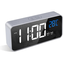 Digital Alarm Clock, LED Alarm Clock With Snooze Function, Charging USB Ports (Silver Color)