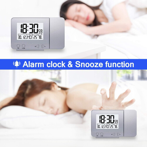 Projection Alarm Clock, Projector Clock LED Display Projection Clockswith Backlight And Snooze Function For Home Bedroom Decor (Silver) 2