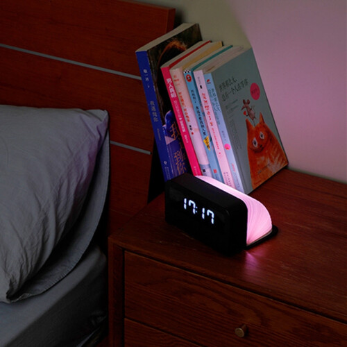 LED Book Night Light With Alarm Clock - Brown 2