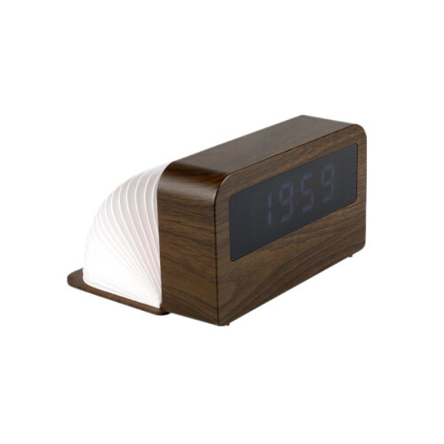 LED Book Night Light With Alarm Clock - Brown