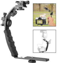 HWAMART L Shape Camera Flash Bracket with Hot Shoe Mount 1/4 inch Tripod Screw Versatile Handheld Holder for Flashlight Camera DV Camcorder Video Shoo