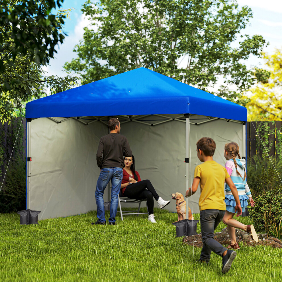 Outsunny 3X3 (M) Pop Up Gazebo Party Tent W/ 2 Sidewalls, Weight Bags Blue