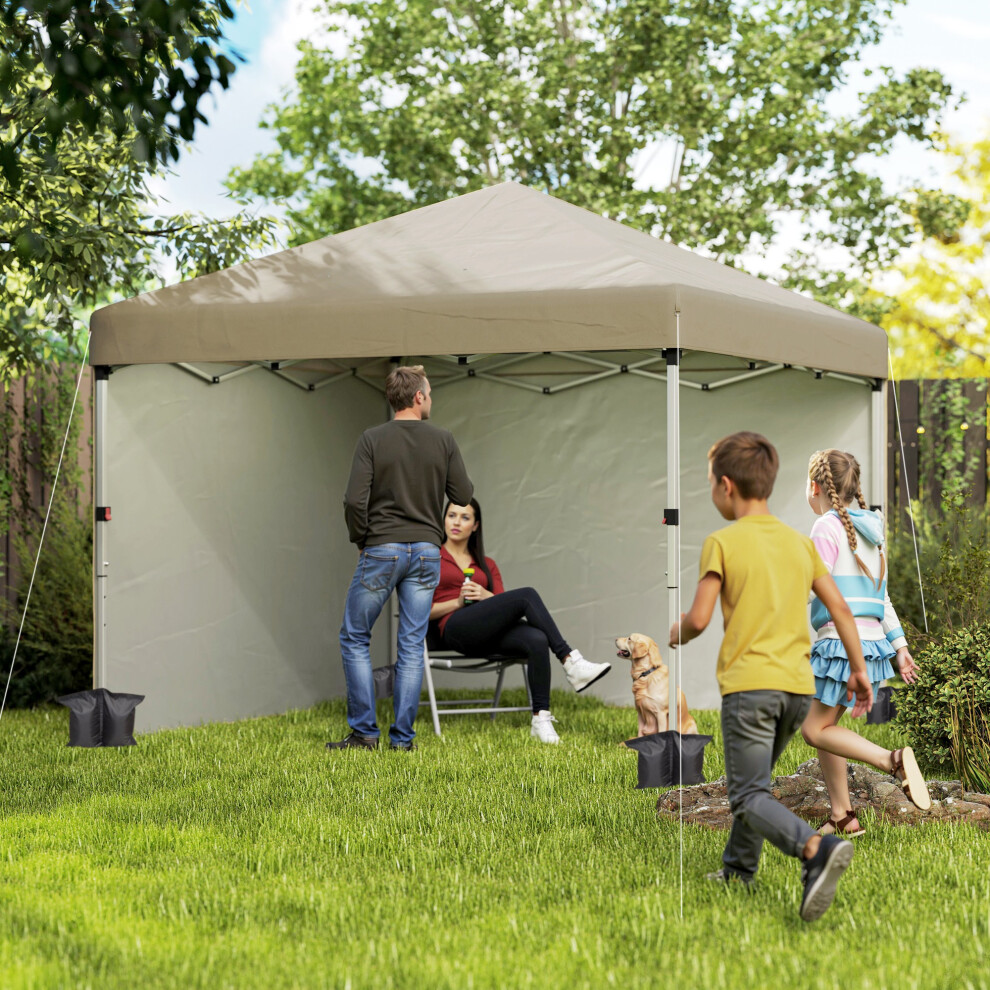 Outsunny 3x3 (M) Pop Up Gazebo Party Tent w/ 2 Sidewalls, Weight Bags Khaki