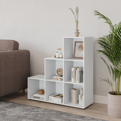 URBN Living (White) 6 Cube Step Storage Unit Shelf Organiser Bookcase 2