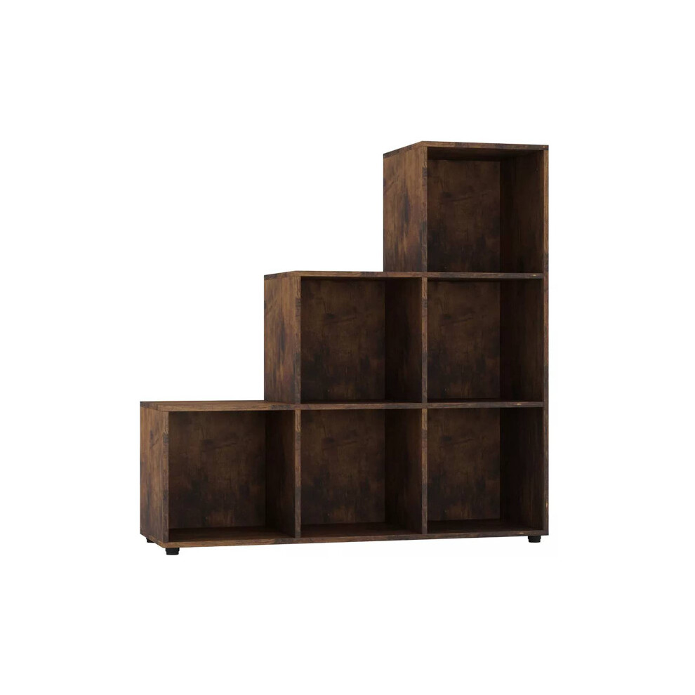 (Rustic Brown) 6 Cube Step Storage Unit Shelf Organiser Bookcase