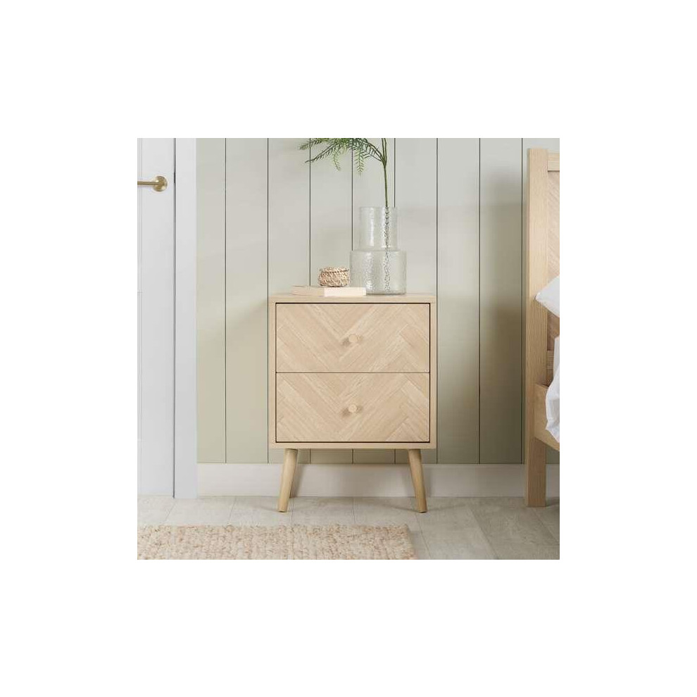 Birlea 2 Drawer Oak Wooden Bedside Herringford Brown