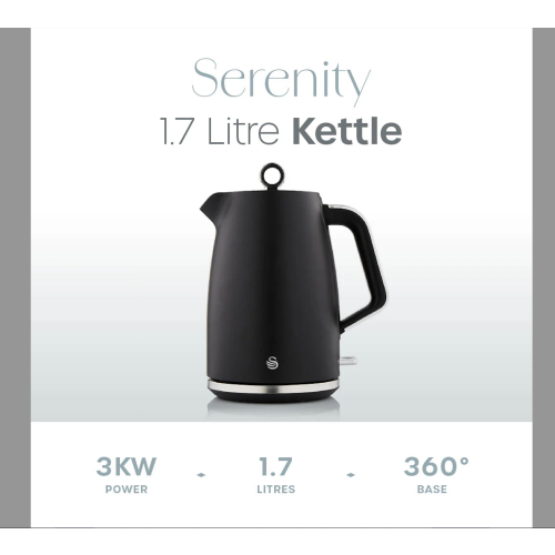 Swan Swan Serenity Black Kettle, 4 Slice Toaster, Bread Bin, Canisters Set 2