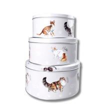 (Stylish Cats) Set of 3 Round Nesting Cake Storage Tins airtight