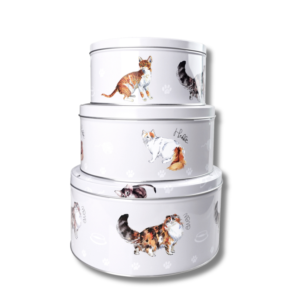 (Stylish Cats) Set of 3 Round Nesting Cake Storage Tins airtight