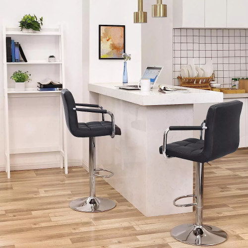 2PCS Faux Leather Swivel Bar Stools with Arms, Adjustable Chrome Base 1