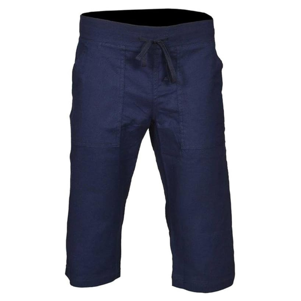 (12, Navy) Ladies 3/4 Length Cotton Trousers Women's Capri Shorts