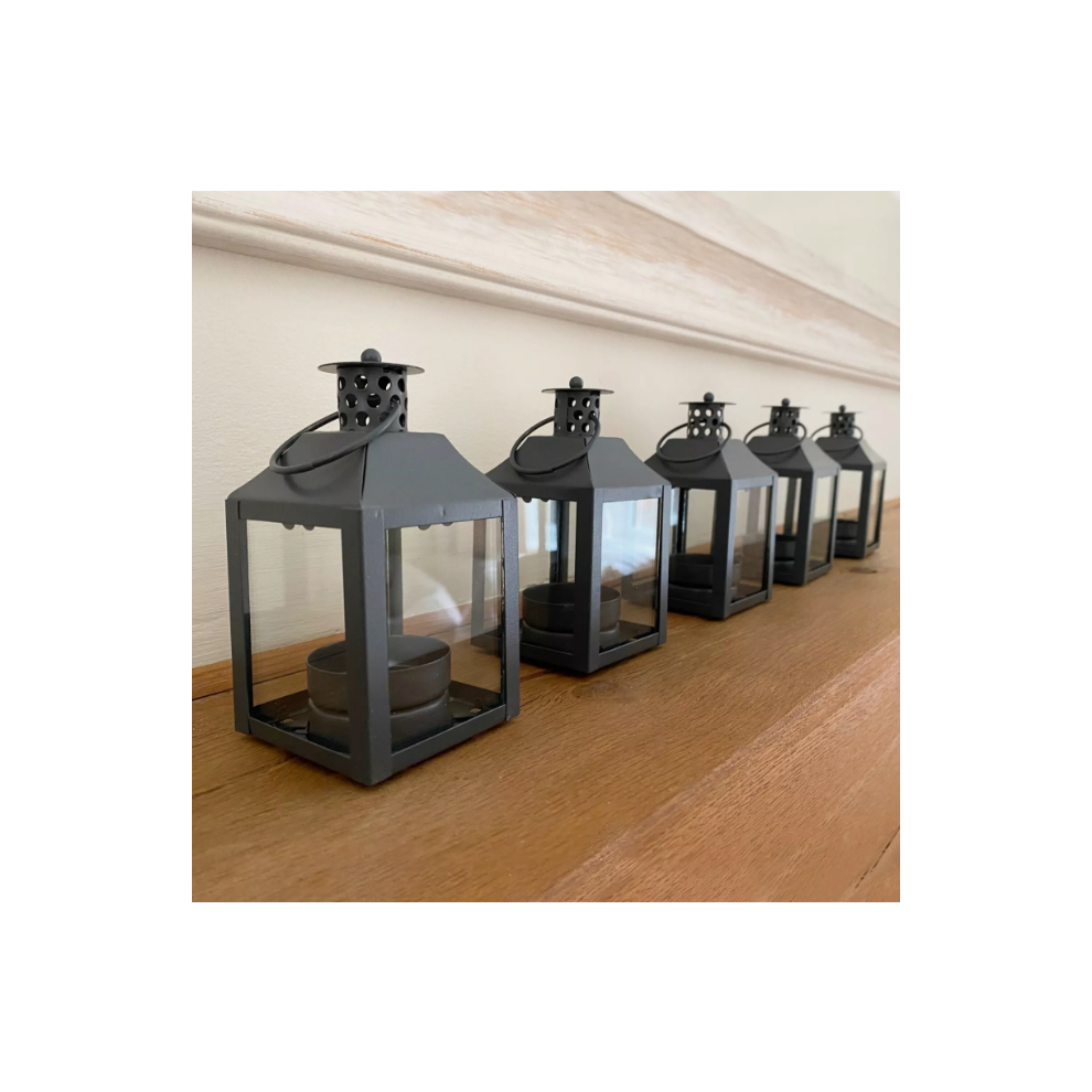 Garda Tealight Candle Lantern Holder for Home (Set 5) in French Grey