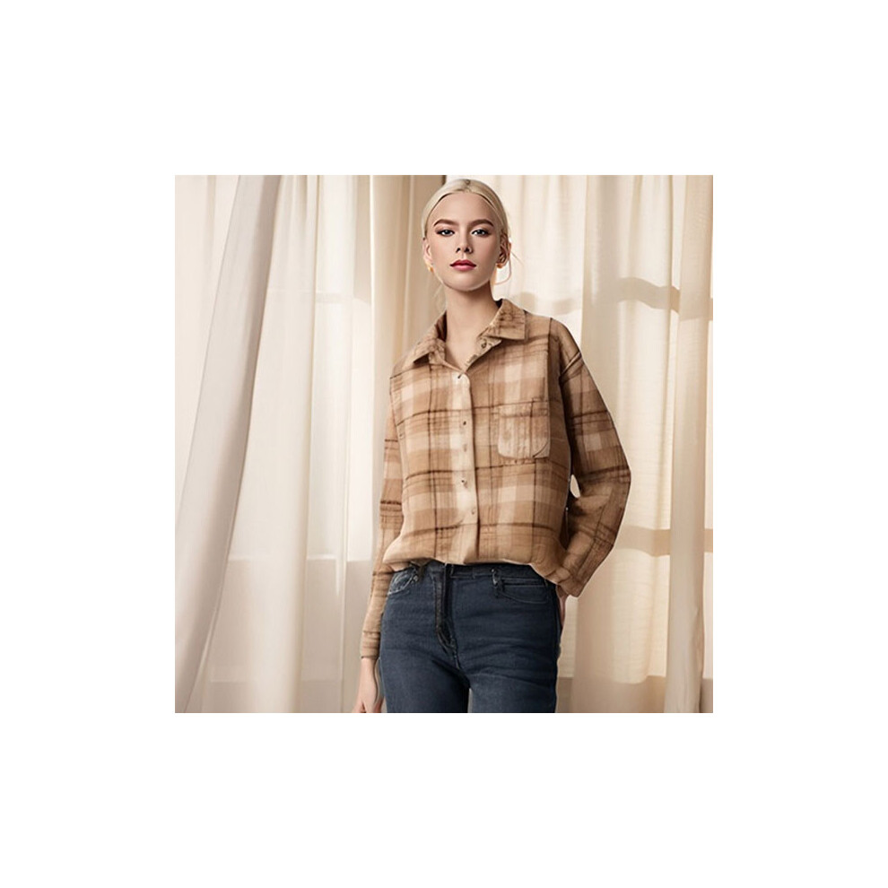 Chemise à carreaux épaissie pour femme Veste de style kaki L