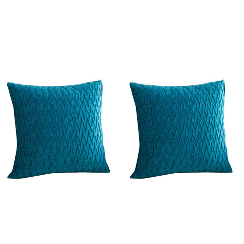 2 Pack de coussins décoratifs carrés en velours rayé bleu