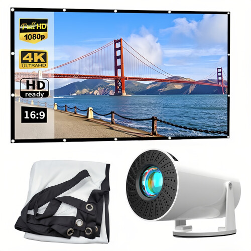 Android 11 F100 Smart Projector with Auto Keystone, 1024x600, 120LUX, 16:9 Folding Screen, Bluetooth/WiFi, HDMI, USB, 30W Lamp (50,000h)