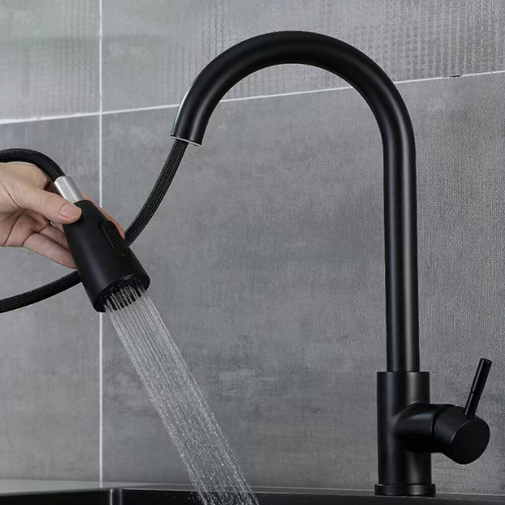 Hot and cold faucet rotatable pull-out telescopic sink faucet black